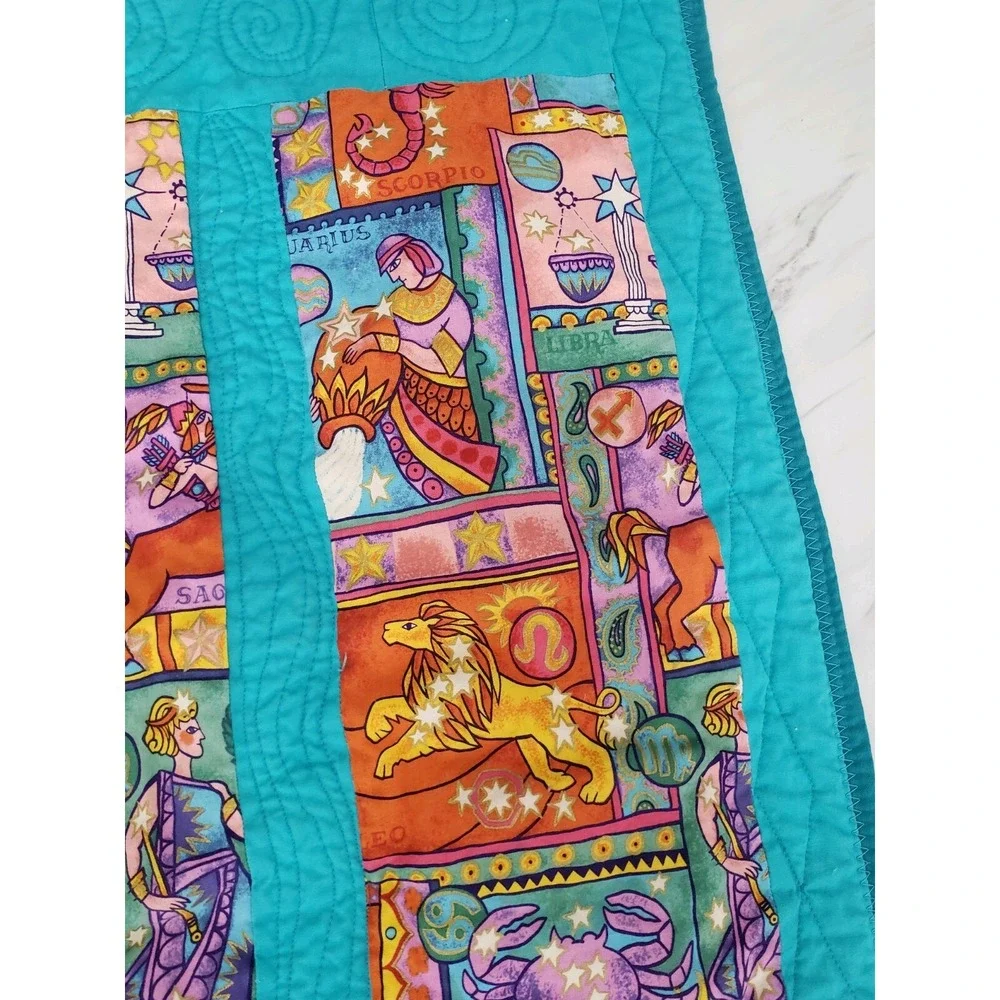 Vintage Zodiac Zen Lion Gold Celestial Star Moon Sun Quilt Handmade Tapestry Mod
